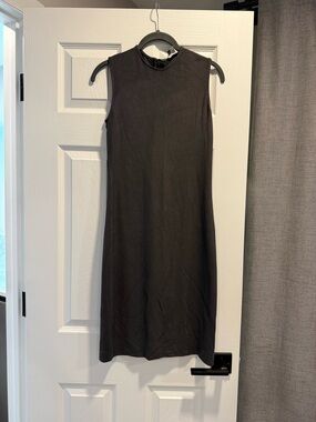 Vince Black Sleeveless Midi Dress with Mock Neck